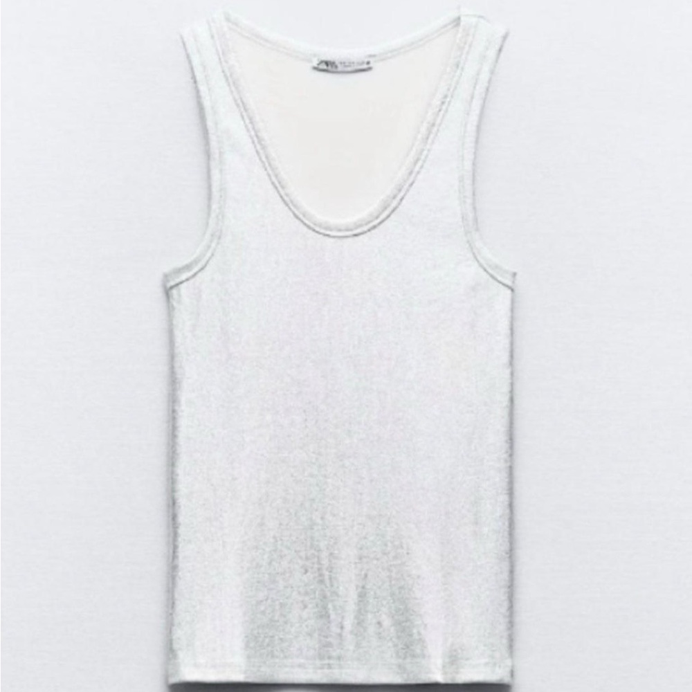 Zara Women's Metallic Silver Scoop Neck Tank Top